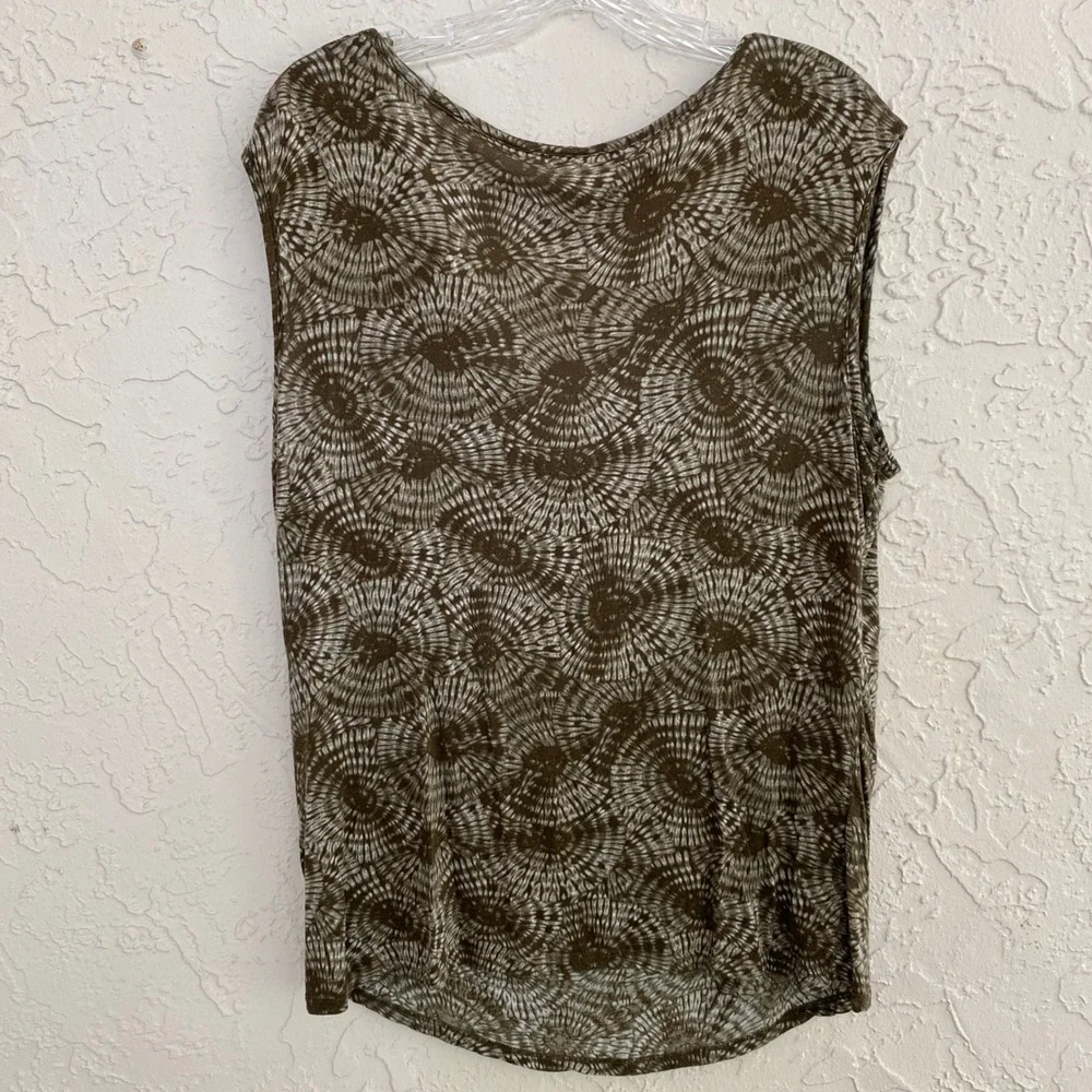 Michael Kors Tank Top Women XL Brown White Tie Dye Cowl Neck Sleeveless Rayon‎